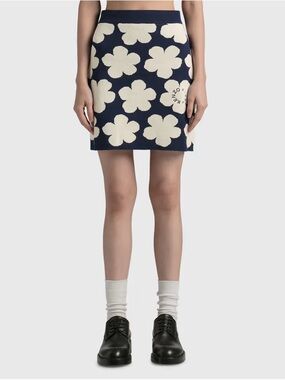 Kenzo Navy & Cream Floral Knit Mini Skirt